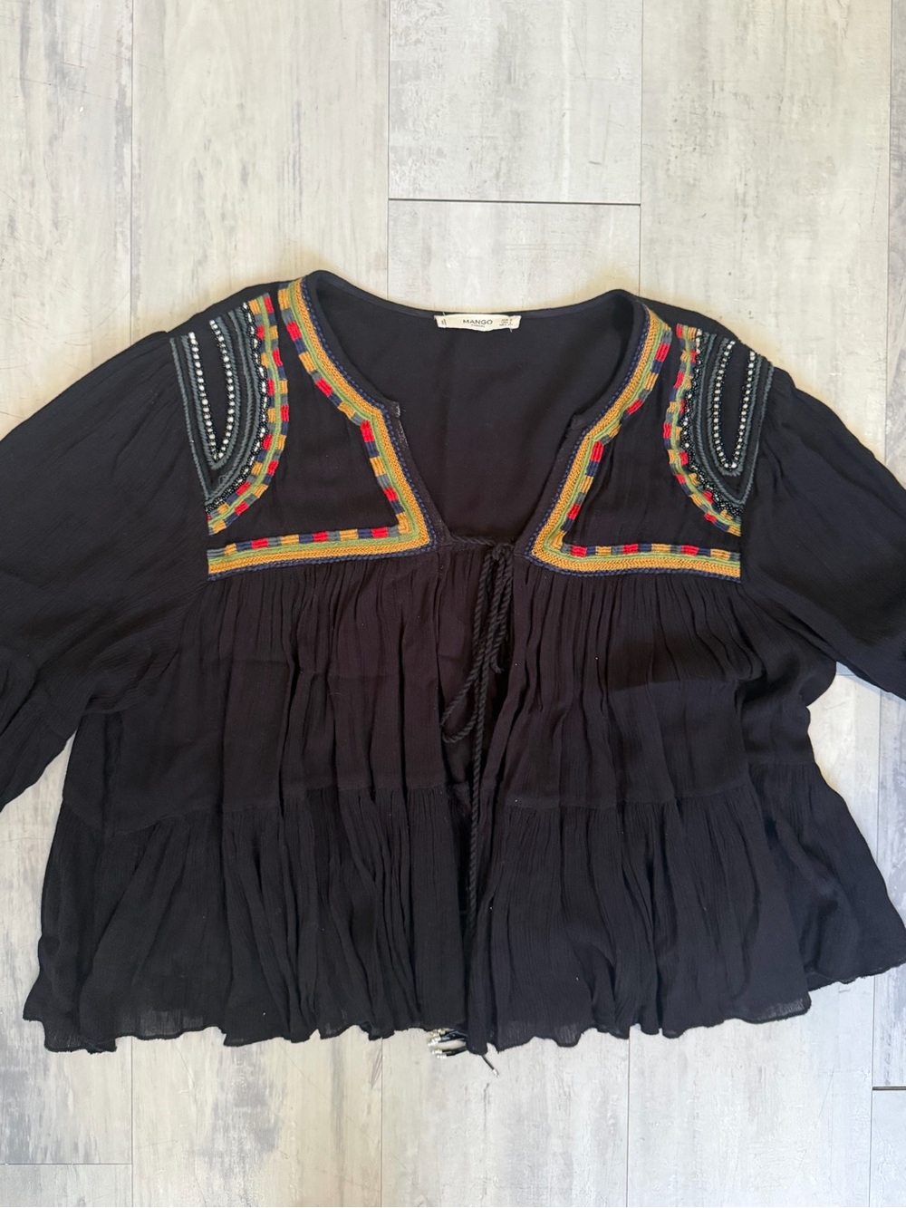 Mango Black Embroidered Peanas Top